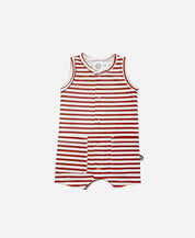 Macaquinho de Verão Botões Regata Unissex | Listrinhas Vermelho