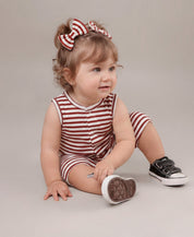 Macaquinho de Verão Botões Regata Unissex | Listrinhas Vermelho