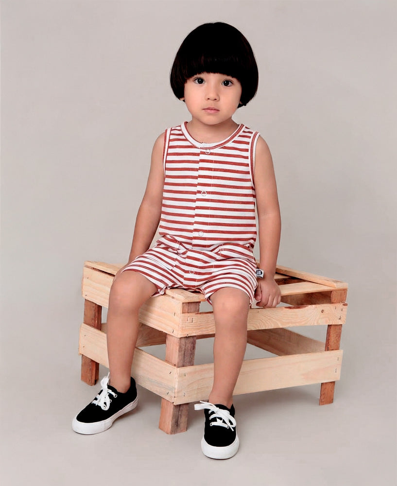 Macaquinho de Verão Botões Regata Unissex | Listrinhas Vermelho