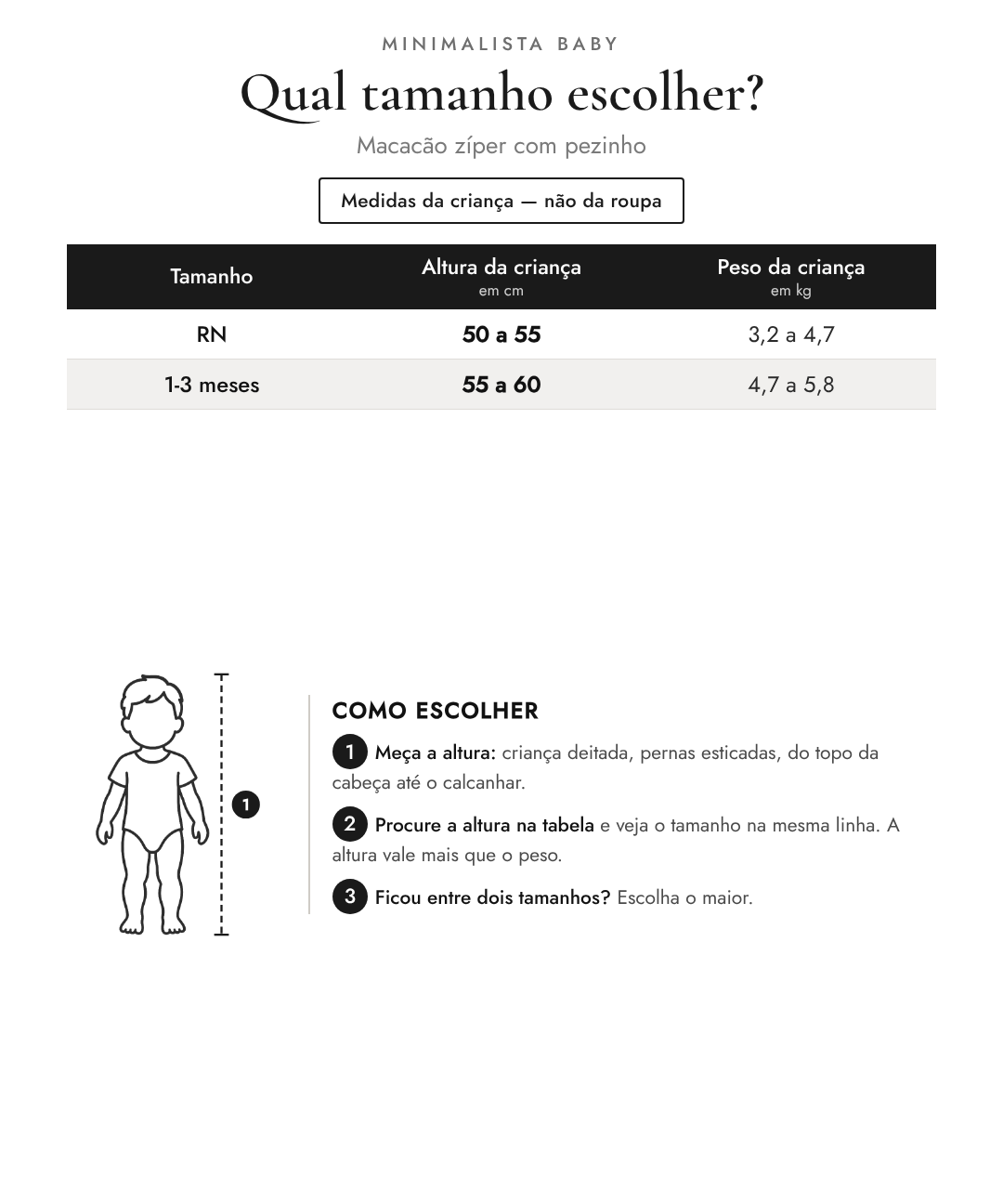 Qual tamanho escolher? Macacão zíper