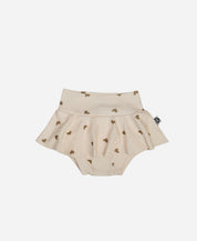 Saia Boomies Bebê - Estampa Love In Brown (corações marrom sobre Branco Off) - Coleção SS26 - MiniMalista Baby