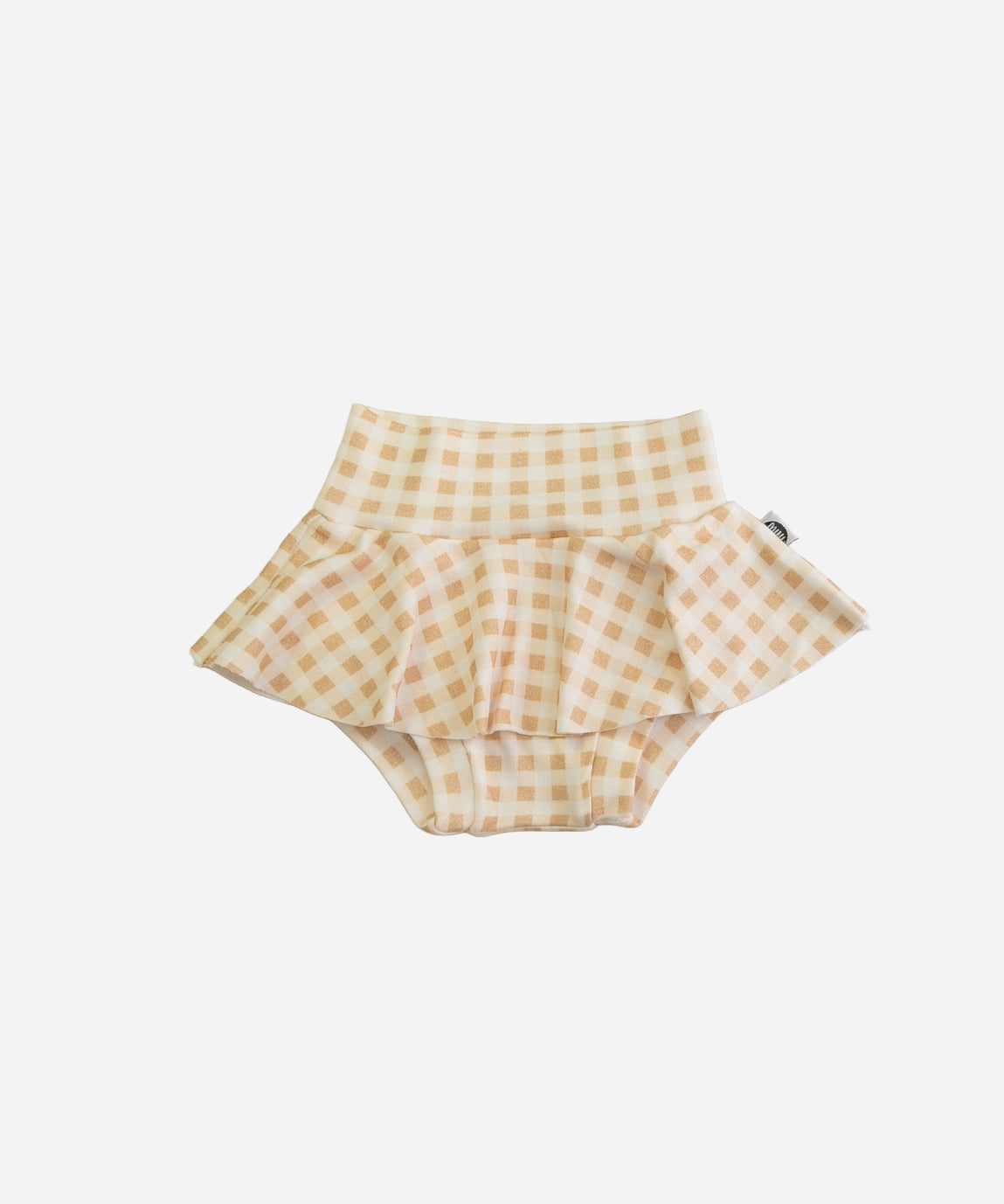 Saia Boomies de Bebê estampa Vichy Bege (xadrez vichy bege sobre Branco Off) com shortinho embutido tapa-fralda — Coleção Back to Basics — 100% algodão fio egípcio — MiniMalista Baby