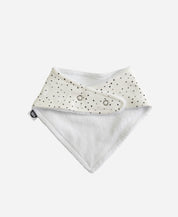 MiniMalista Babador Bandana Bolinhas Claro, vista de costas com os 2 botões de ajuste no pescoço. Babador de bebê em algodão, bandana bib unissex para menino e menina.