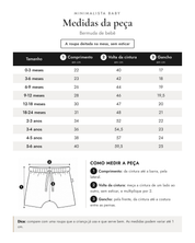 Tabela de medidas da peça | Bermuda de bebê