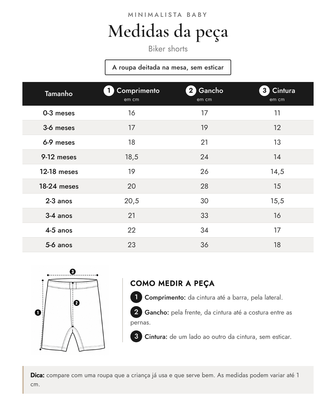 Tabela de medidas da peça | Biker shorts