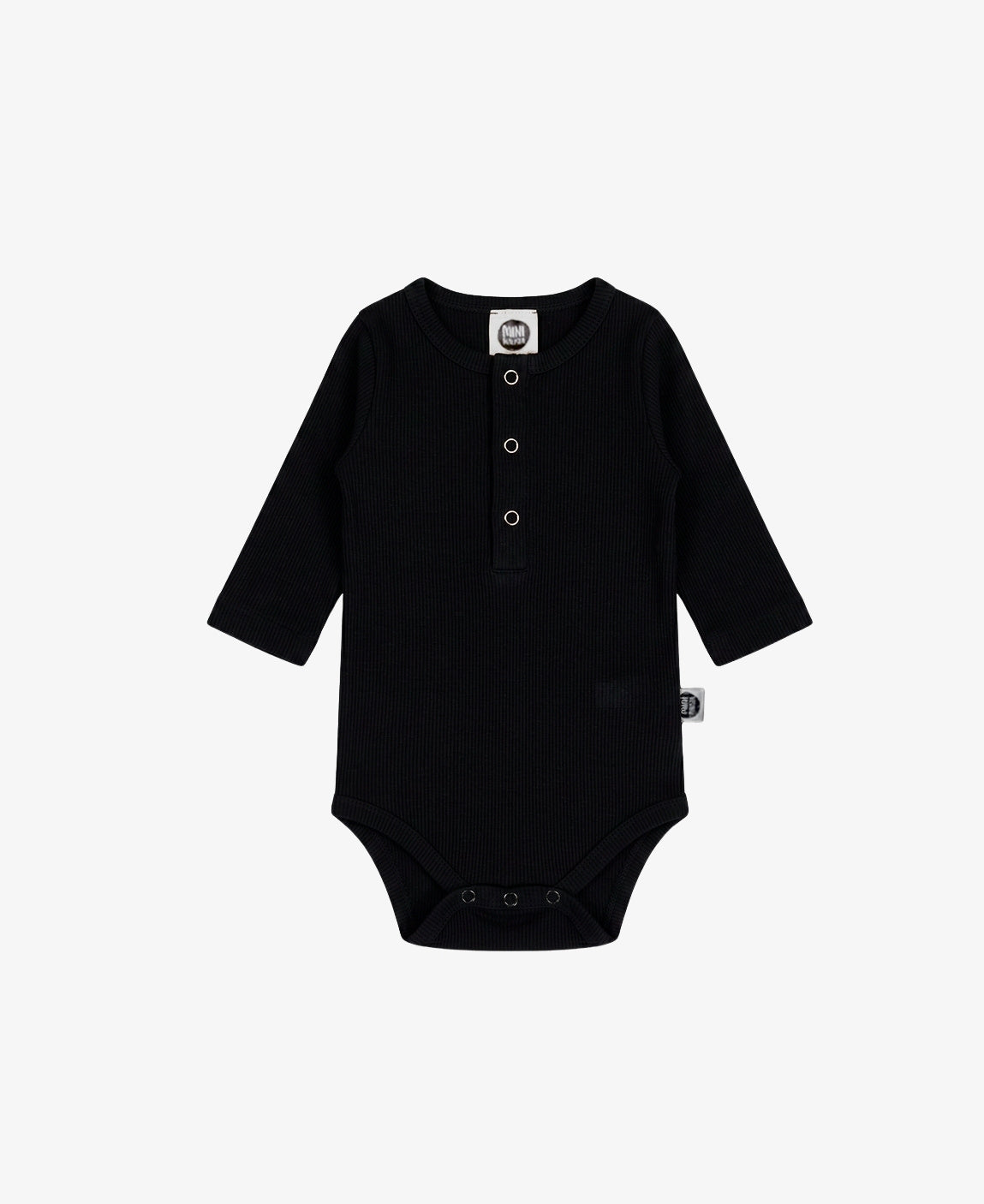 Body de Bebê Manga Longa Unissex Canelado Botões | Liso Preto