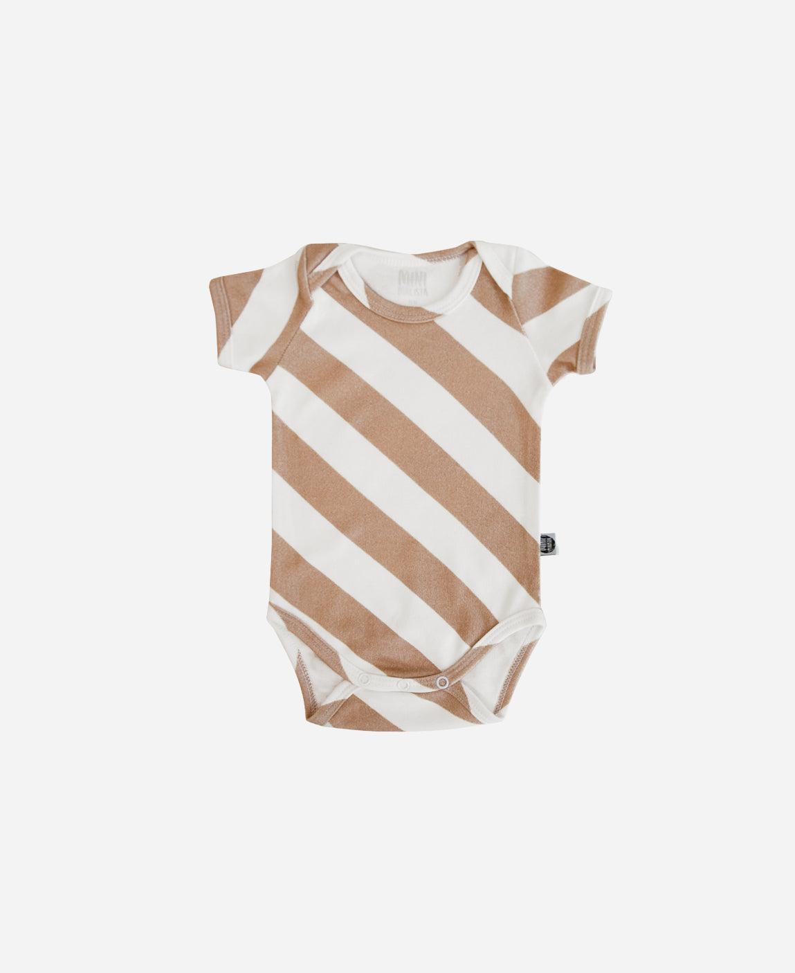 Body de Bebê Manga Curta Unissex Listras Diagonais Bege - MiniMalista Baby - b2b, Baby, com-desconto-mm10, Meia Estação, Menino, Neutro, new, tab-tam-body-curto, Unissex -bebê-minimalista-estiloso