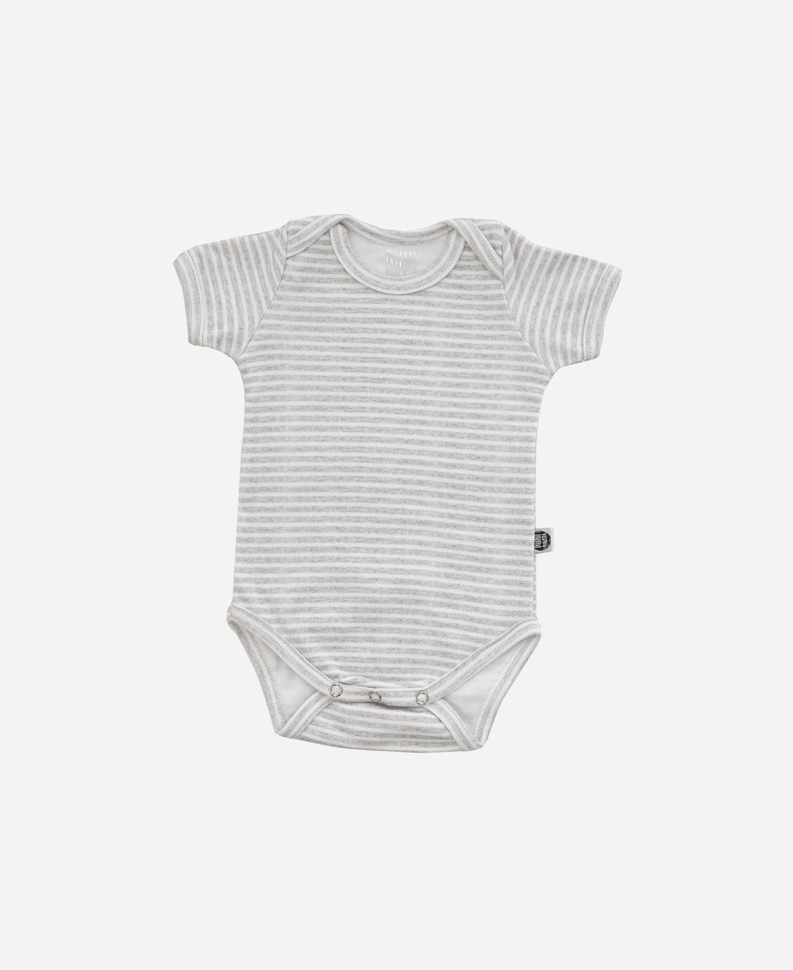 Body de Bebê Manga Curta Unissex Listrinhas Cinza - MiniMalista Baby - b2b, Baby, com-desconto-mm10, Meia Estação, Menino, Neutro, new, tab-tam-body-curto, Unissex -bebê-minimalista-estiloso