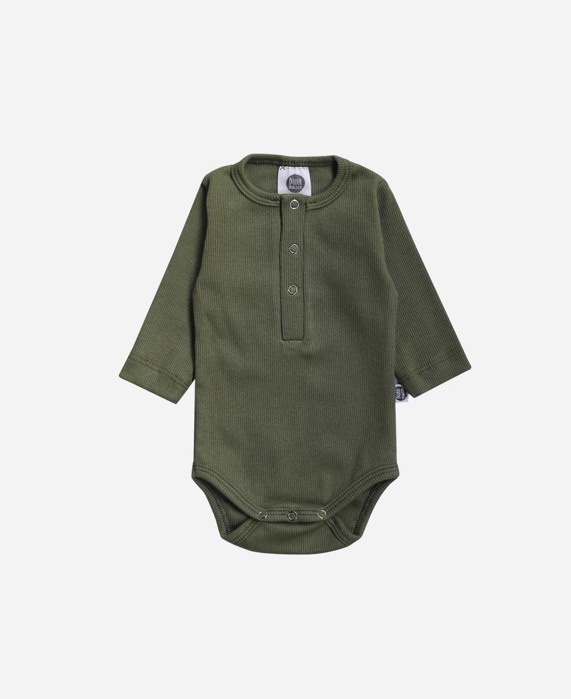 Body de Bebê Manga Longa Unissex Canelado Botões Liso MiniMalista Jungle Green - MiniMalista Baby - b2b, Baby, Christmas, com-desconto-mm10, Frio, Menino, Natal, Xmas -bebê-minimalista-estiloso