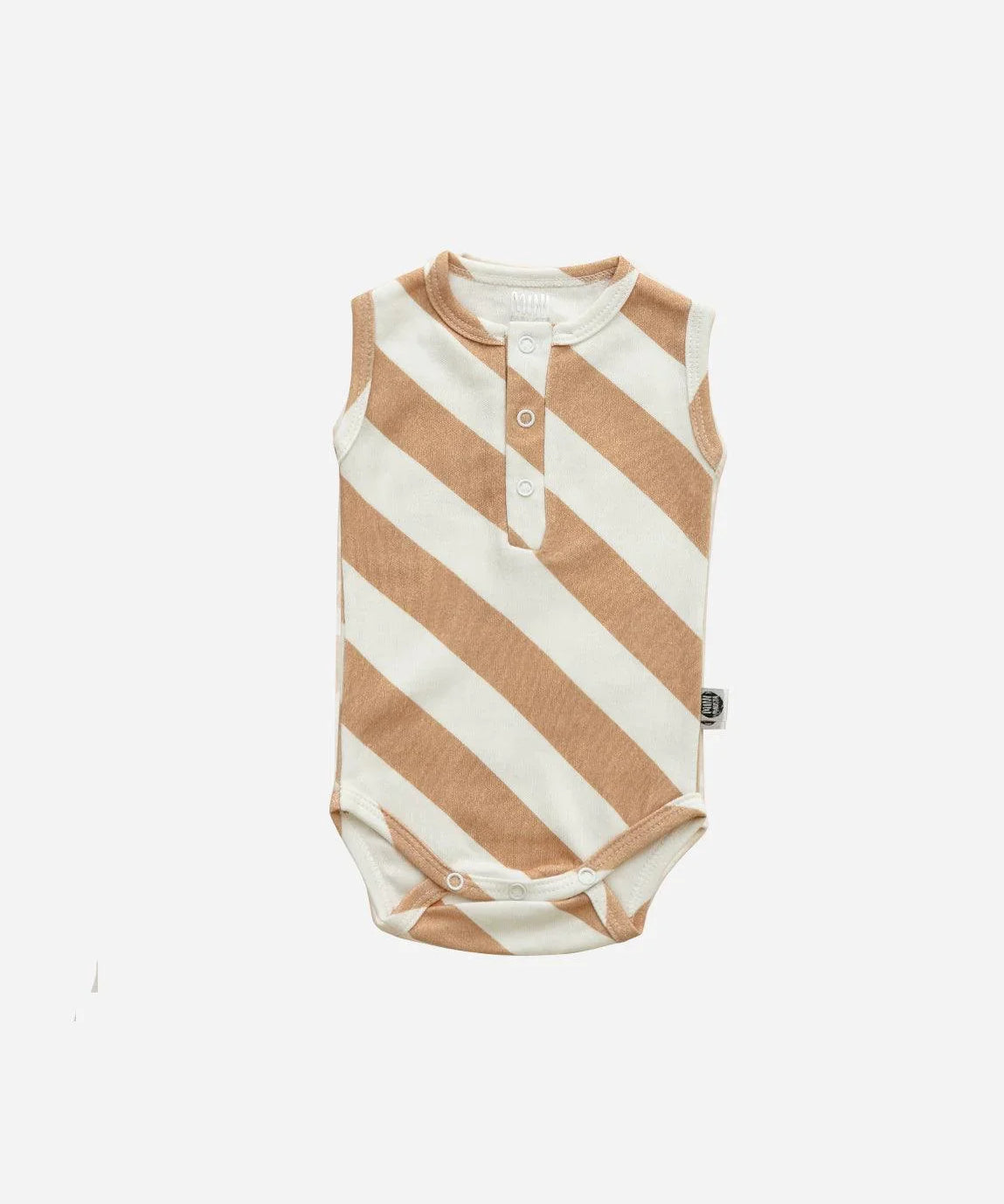 Body de Bebê Regata Unissex Botões | Listras Diagonais Bege - MiniMalista Baby - 0.2, b2b, Baby, black-friday, Calor, com-desconto-mm10, Menino, Neutro, new, tab-tam-body-regata, Unissex, Verão -bebê-minimalista-estiloso