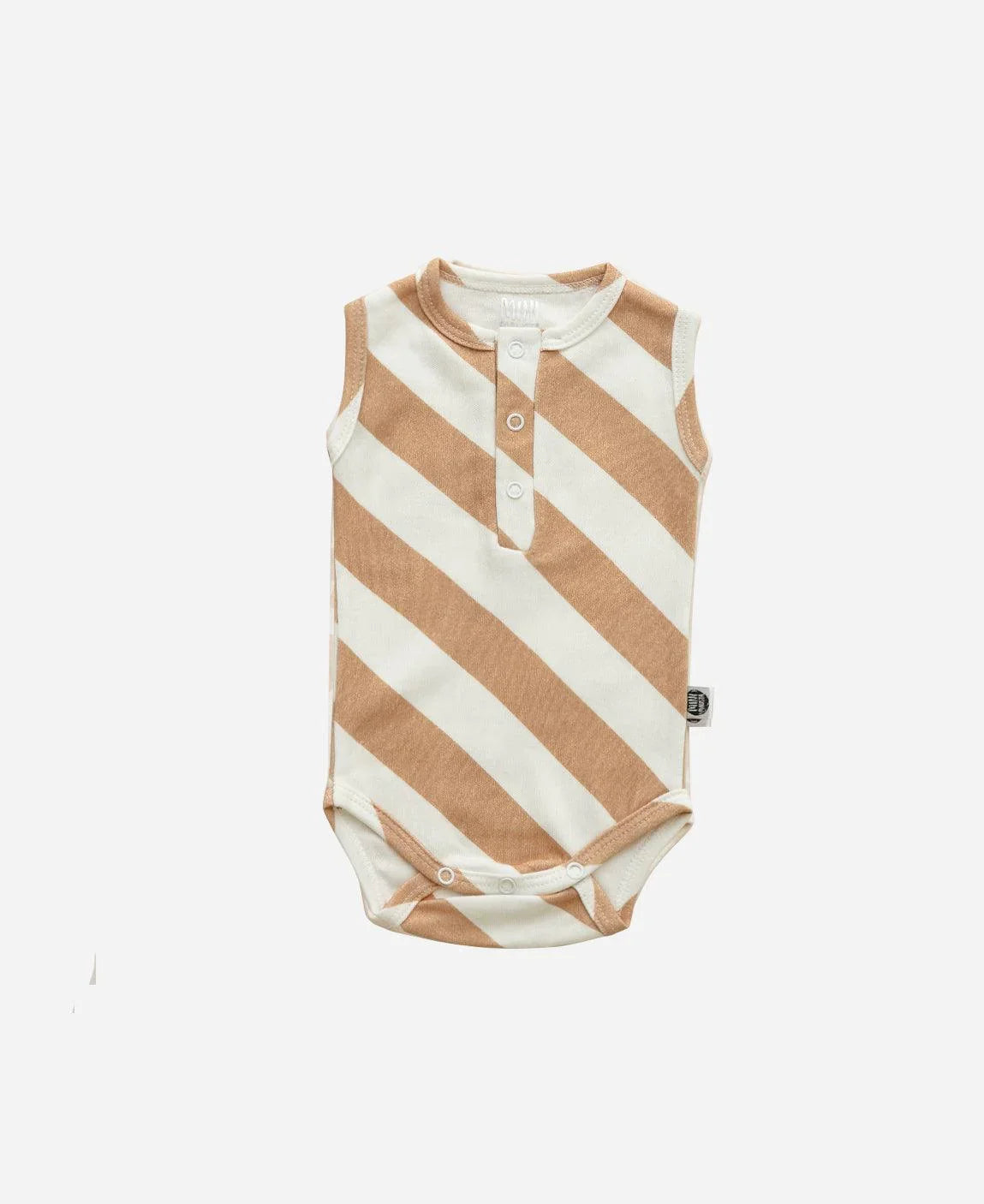 Body de Bebê Regata Unissex Botões | Listras Diagonais Bege - MiniMalista Baby - 0.2, b2b, Baby, black-friday, Calor, com-desconto-mm10, Menino, Neutro, new, tab-tam-body-regata, Unissex, Verão -bebê-minimalista-estiloso