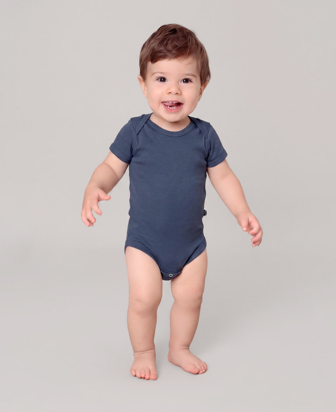 Body de Bebê Manga Curta Unissex | Liso Azul Oxford