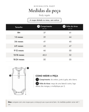 Tabela de medidas da peça | Body regata