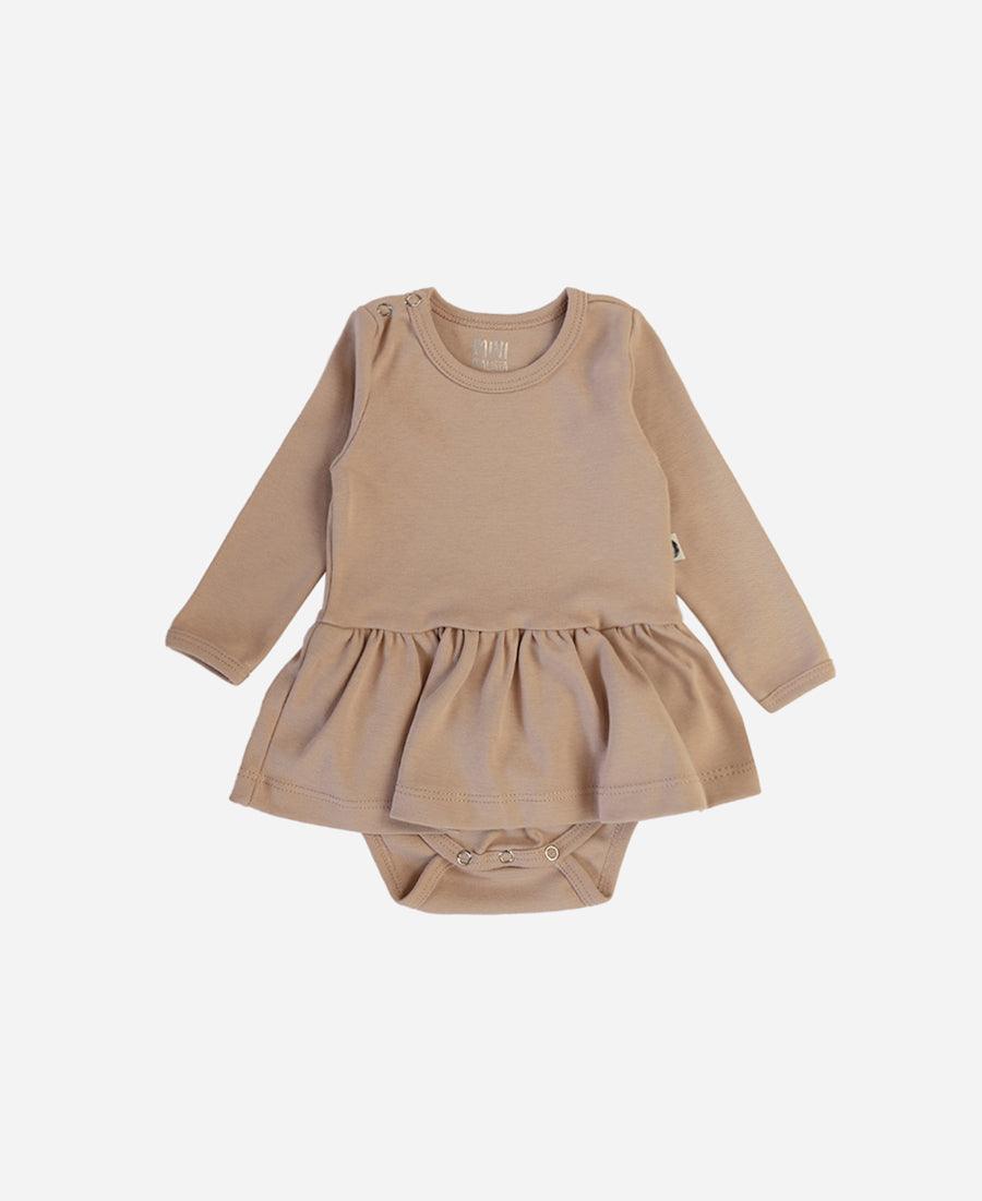 Body-Vestido de Bebê Manga Longa MiniMalista Liso Cinnamon - MiniMalista Baby - b2b, Baby, com-desconto-mm10, Frio, Menina, Neutro, tab-tam-body-vestido, Unissex -bebê-minimalista-estiloso