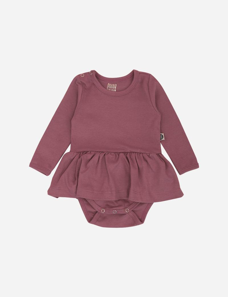 Body-Vestido de Bebê Manga Longa MiniMalista Liso Dark Rose - MiniMalista Baby - b2b, Baby, com-desconto-mm10, Frio, Menina, tab-tam-body-vestido -bebê-minimalista-estiloso