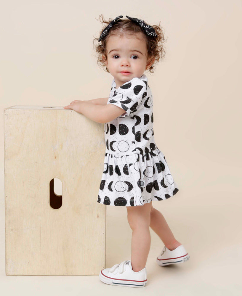 Body-Vestido de Bebê Manga Curta | Lunar