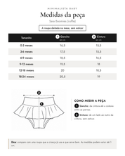 Tabela de medidas da peça | Saia Boomies (ruffle)