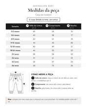 Tabela de medidas da peça | Calça de moletom