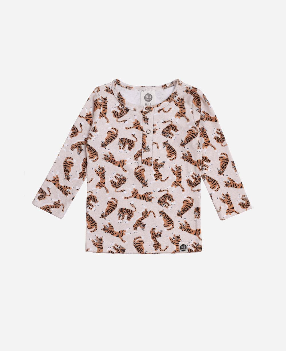 Camiseta Infantil de Inverno Manga Longa Unissex Botões | Tiger - MiniMalista Baby - 0.3, 0.35, b2b, black-friday, com-desconto-mm10, Frio, Kids, Menino, Neutro, tab-tam-camiseta-botao-frontal, Unissex -bebê-minimalista-estiloso