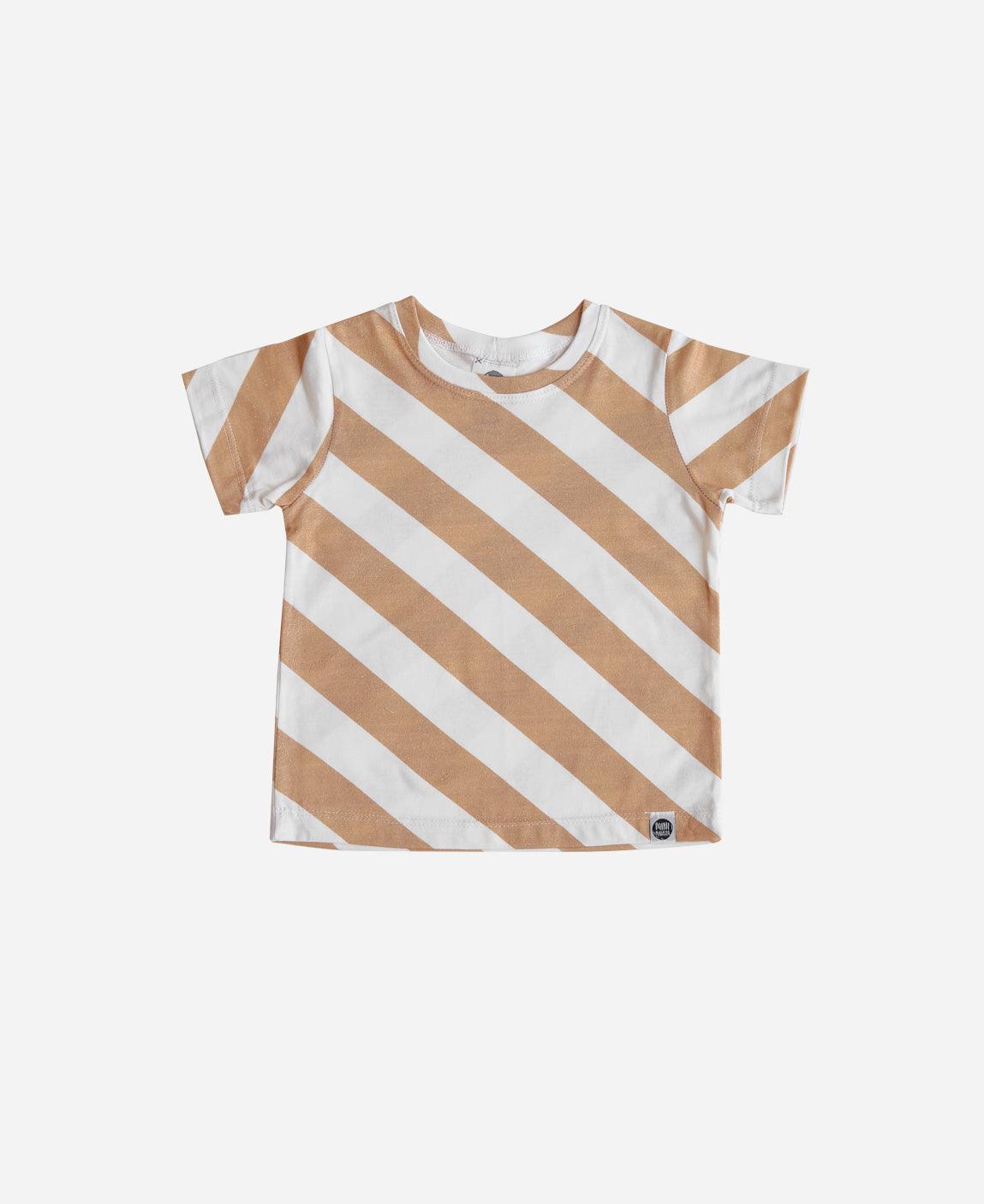 Camiseta Infantil Manga Curta Unissex Listras Diagonais Bege - MiniMalista Baby - b2b, com-desconto-mm10, Kids, Meia Estação, Menino, minime, Neutro, new, Unissex -bebê-minimalista-estiloso