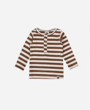 Camiseta Infantil Unissex Manga Longa Canelado Botões Listras Caramelo e Branco Off - MiniMalista Baby - 0.3, b2b, black-friday, com-desconto-mm10, Frio, Kids, Menino, Neutro, tab-tam-camiseta-botao-frontal, tab-tam-camiseta-botão-frontal-manga-longa, Unissex, Winter Sale 40% -bebê-minimalista-estiloso