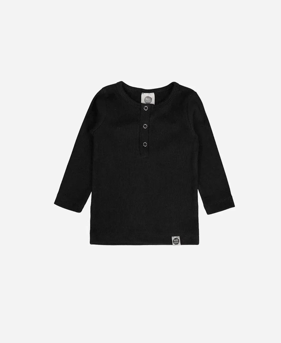 Camiseta Infantil Unissex Manga Longa Canelado Botões MiniMalista | Liso Preto - MiniMalista Baby - 0.2, 0.3, b2b, black-friday, com-desconto-mm10, Frio, Kids, Menino, Neutro, tab-tam-camiseta-botao-frontal, tab-tam-camiseta-botão-frontal-manga-longa, Unissex, Winter Sale 20% -bebê-minimalista-estiloso