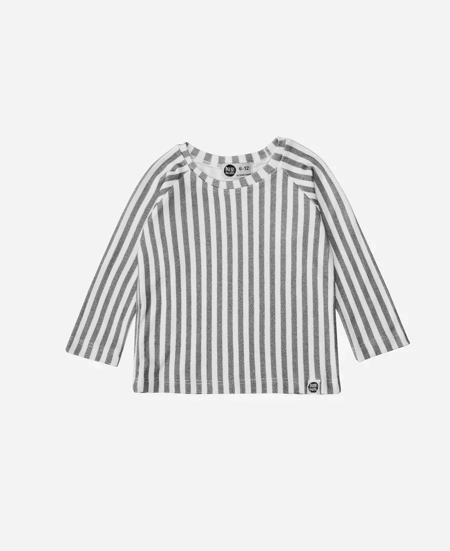 Camiseta Infantil de Inverno Manga Longa Unissex Raglan | Listras Retrô Cinza