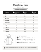 Tabela de medidas da peça | Casaco cardigan
