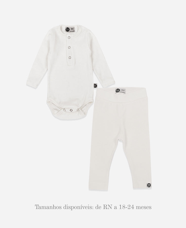 Conjunto Body e Calça Canelada Bebê | Liso Branco Off