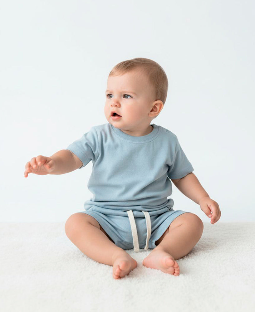 Conjunto Camiseta e Bermuda Infantil Menino | Liso Azul Coastal