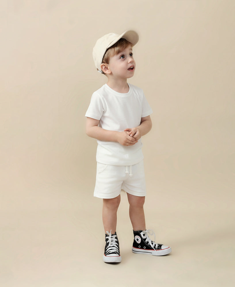 Conjunto Camiseta e Bermuda Infantil Menino | Liso Branco Off