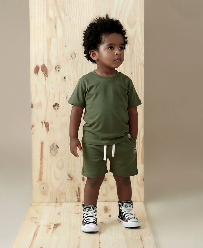 Conjunto Camiseta e Bermuda Infantil Menino | Liso Jungle Green