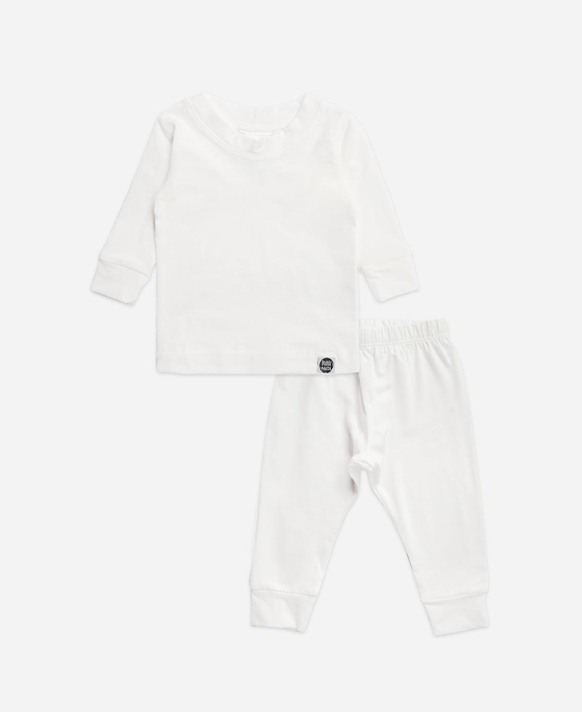 Conjunto Pijama Bebê Unissex Manga Longa MiniMalista Liso Branco Off - MiniMalista Baby - Ano Novo, anonovo, b2b, Baby, Frio, Neutro, new, Reveillon, Unissex -bebê-minimalista-estiloso