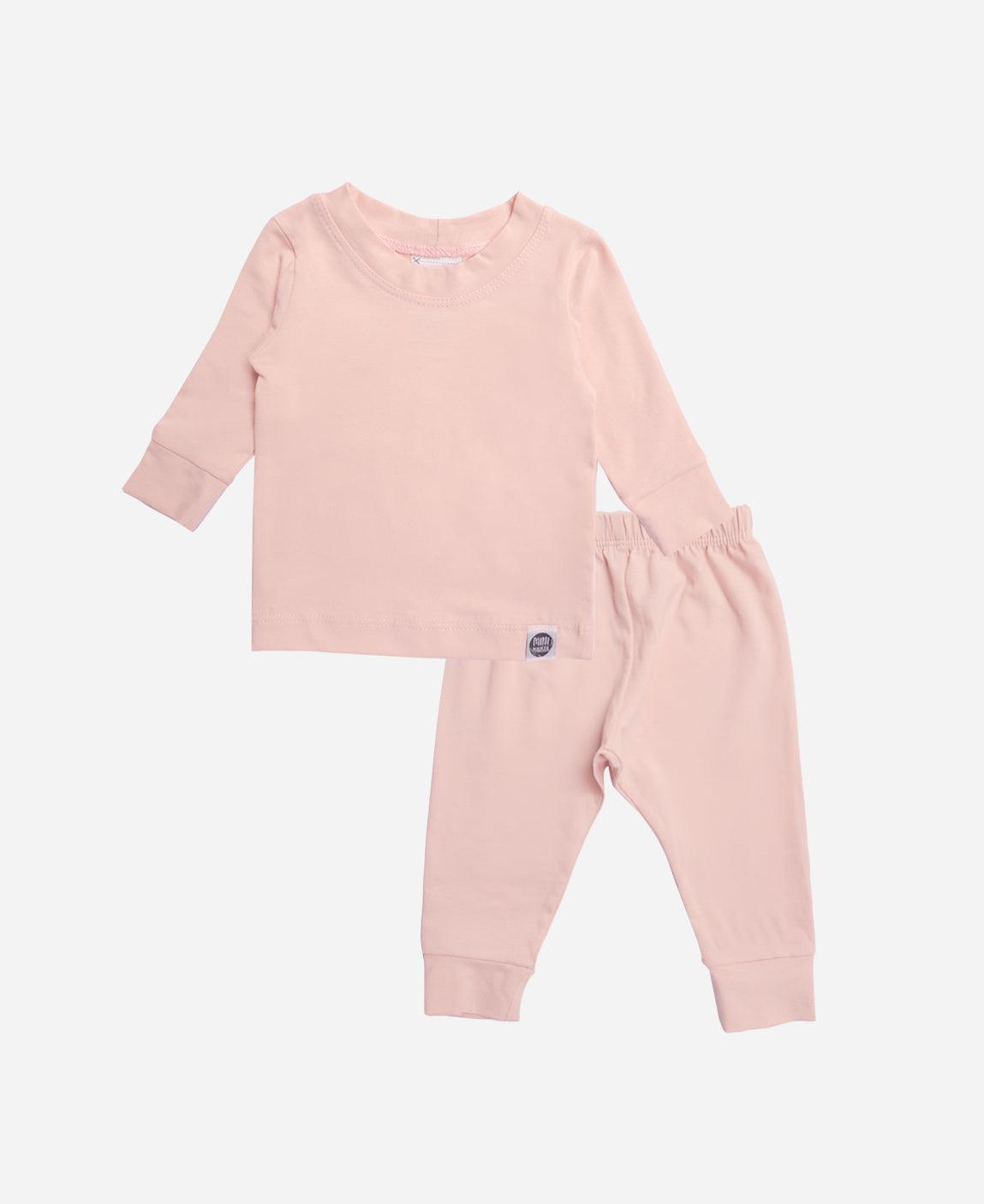 Conjunto Pijama Infantil Unissex Manga Longa MiniMalista Liso Rose - MiniMalista Baby - b2b, Frio, Kids, Menina -bebê-minimalista-estiloso