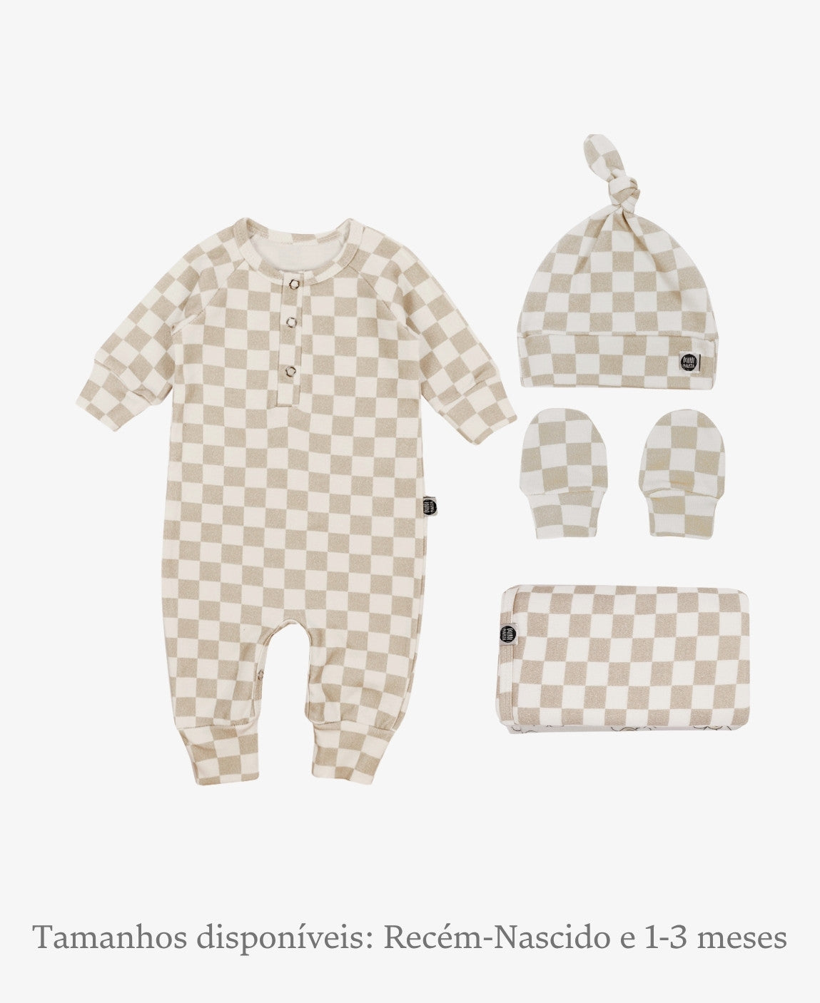Kit Presente Saída de Maternidade Bebê 4 peças | Racer Beige  - Com Caixa Presente