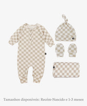 Kit Presente Saída de Maternidade Bebê 4 peças | Racer Beige  - Com Caixa Presente