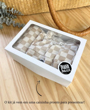 Kit Presente Saída de Maternidade Bebê 4 peças | Racer Beige  - Com Caixa Presente