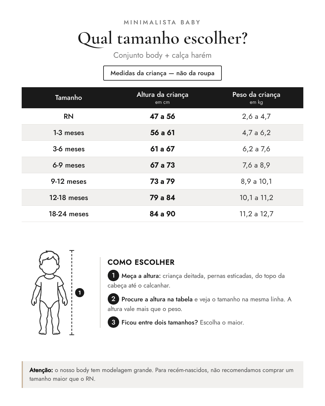 Qual tamanho escolher? Conjunto body + calça harém