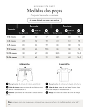 Medidas das peças - Conjunto bermuda + camiseta