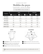 Medidas das peças - Conjunto body + calcinha com babado