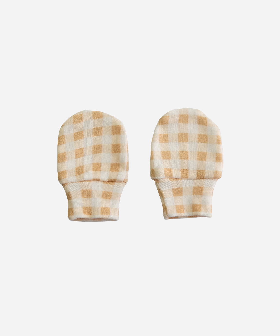 Luvinha Bebê Recém-Nascido Estampada Vichy Bege (xadrez vichy bege sobre Branco Off) — Coleção Back to Basics — 100% algodão fio egípcio, par unissex — MiniMalista Baby