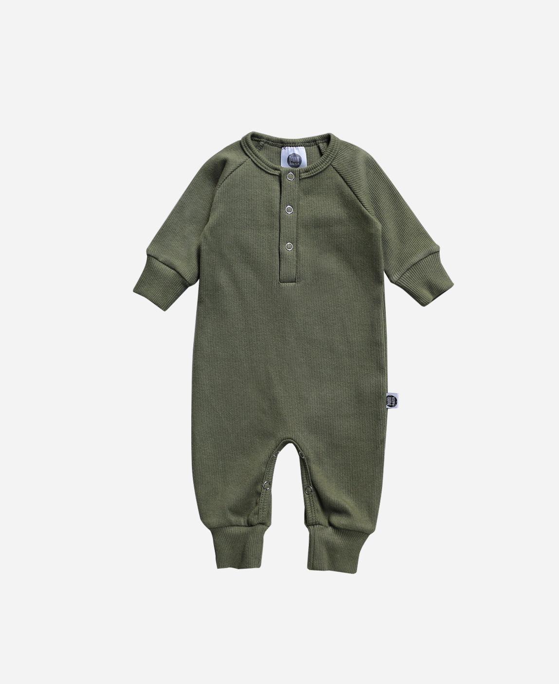 Macacão Bebê Canelado Botões Unissex MiniMalista Liso Jungle Green - MiniMalista Baby - b2b, Baby, Christmas, com-desconto-mm10, Frio, Menino, Natal, new, tab-tam-mac-botões, Xmas -bebê-minimalista-estiloso