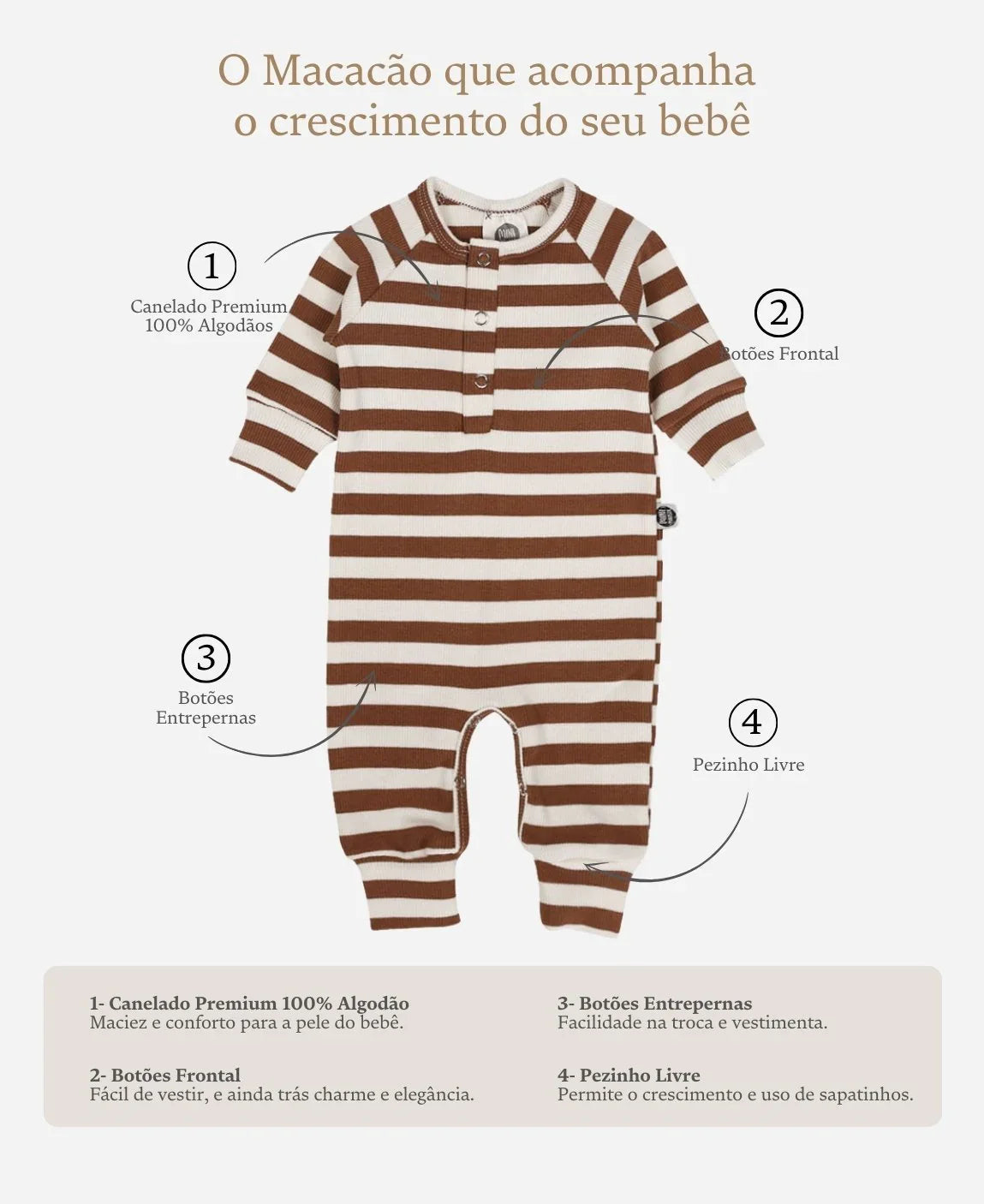 Kit 2 Macacões Canelados | Listras Caramelo e Oak