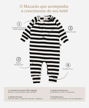 Kit 2 Macacões Canelados | Listras Preto e Branco