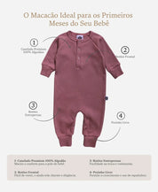 Macacão Bebê Canelado Botões Unissex | Liso Dark Rose