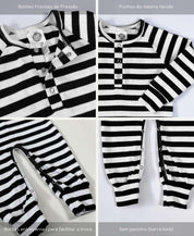 Kit 2 Macacões Canelados | Listras Preto e Branco