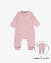 Macacão de Bebê Ziper com opção de Pezinho | Liso Rose Dust