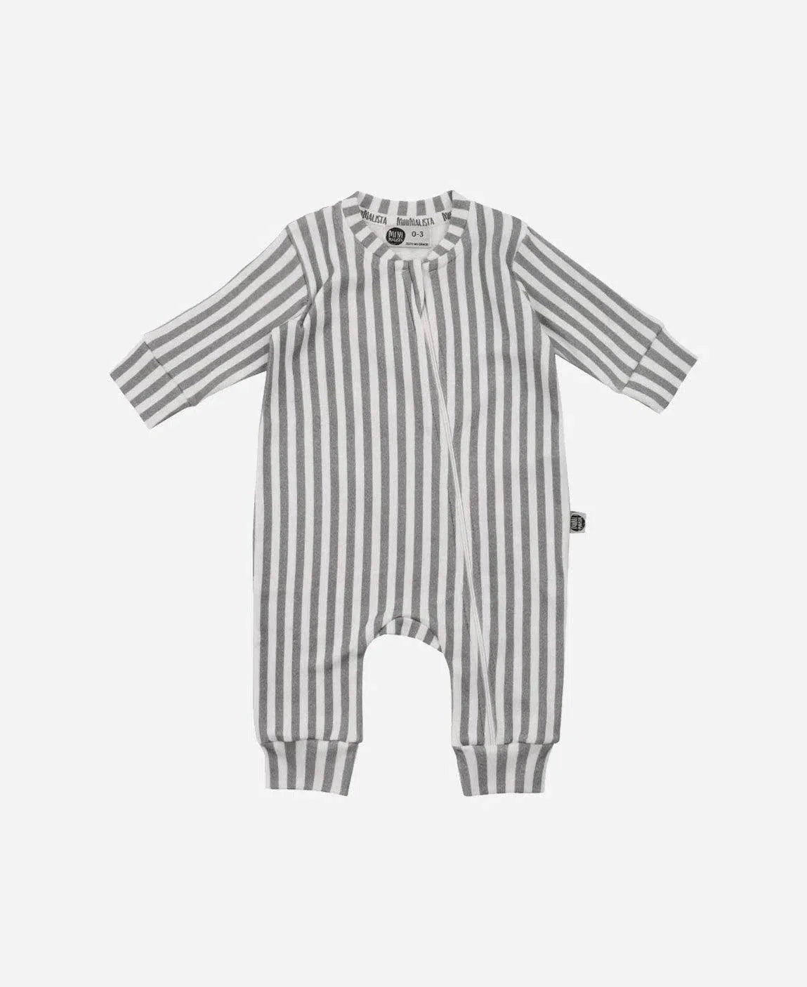 Macacão de Bebê Ziper Unissex Listras Retrô Cinza - MiniMalista Baby - b2b, Baby, Meia Estação, Menino, minime, Neutro, outlet, tab-tam-macacão-ziper, Unissex -bebê-minimalista-estiloso