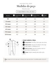 Tabela de medidas da peça | Macacão zíper