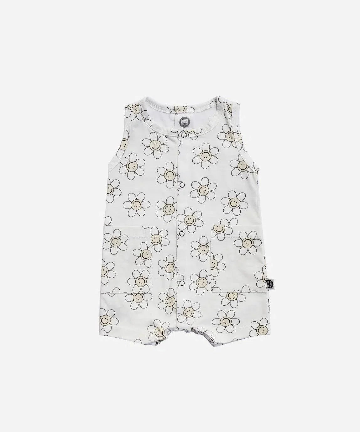 Macaquinho de Verão Botões Regata Unissex | Flower Power - MiniMalista Baby - 0.3, Ano Novo, b2b, Baby, black-friday, Calor, com-desconto-mm10, Kids, Menina, Reveillon, tab-tam-macaquinho-tank-romper, Verão -bebê-minimalista-estiloso